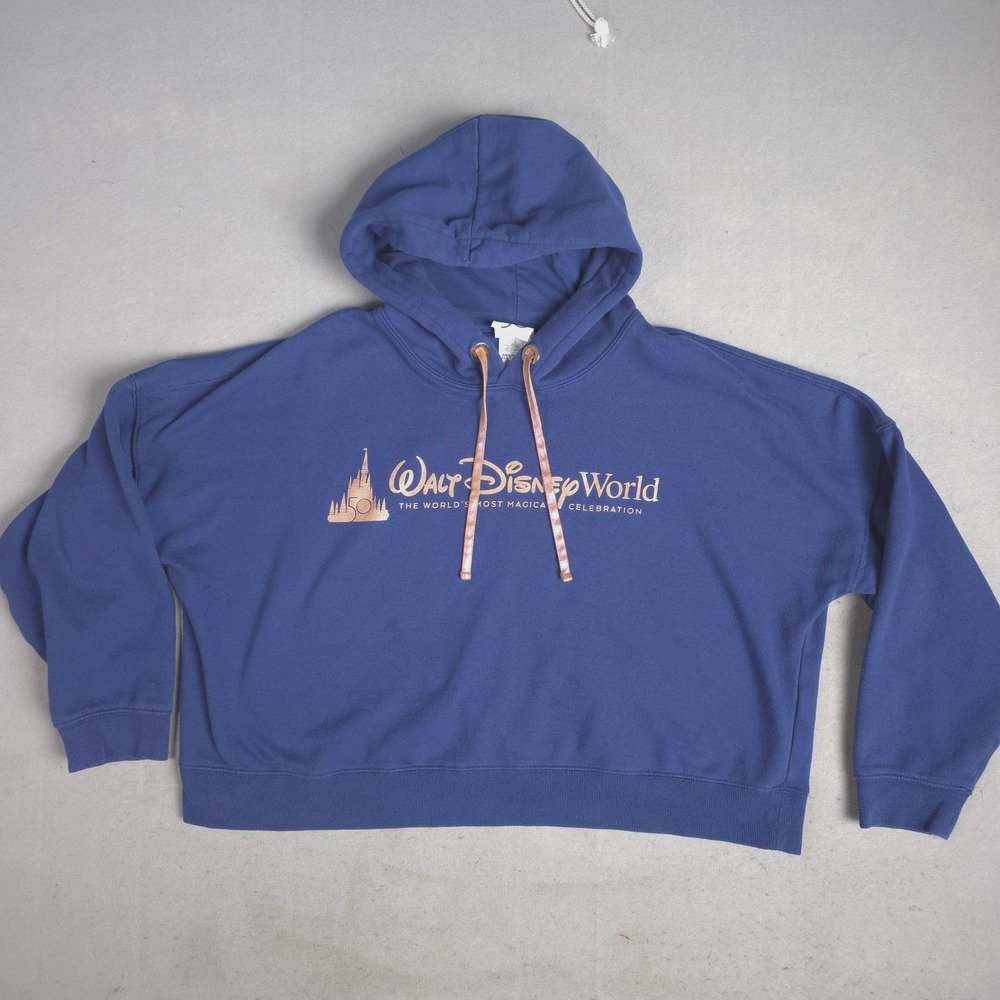 Walt Disney World 50th Anniversary Hoodie Blue Rose Gold Logo‎ Womens XL